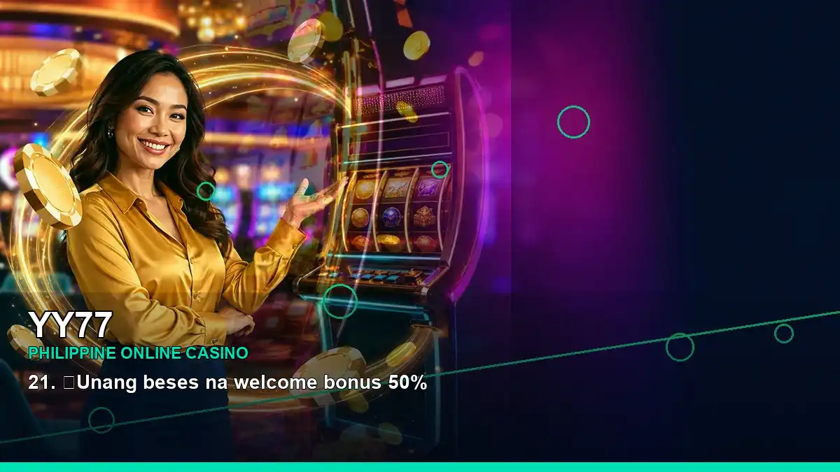 YY77 Philippines casino guide with left-framed first casino deposit and wallet options and an adult Filipina casino host