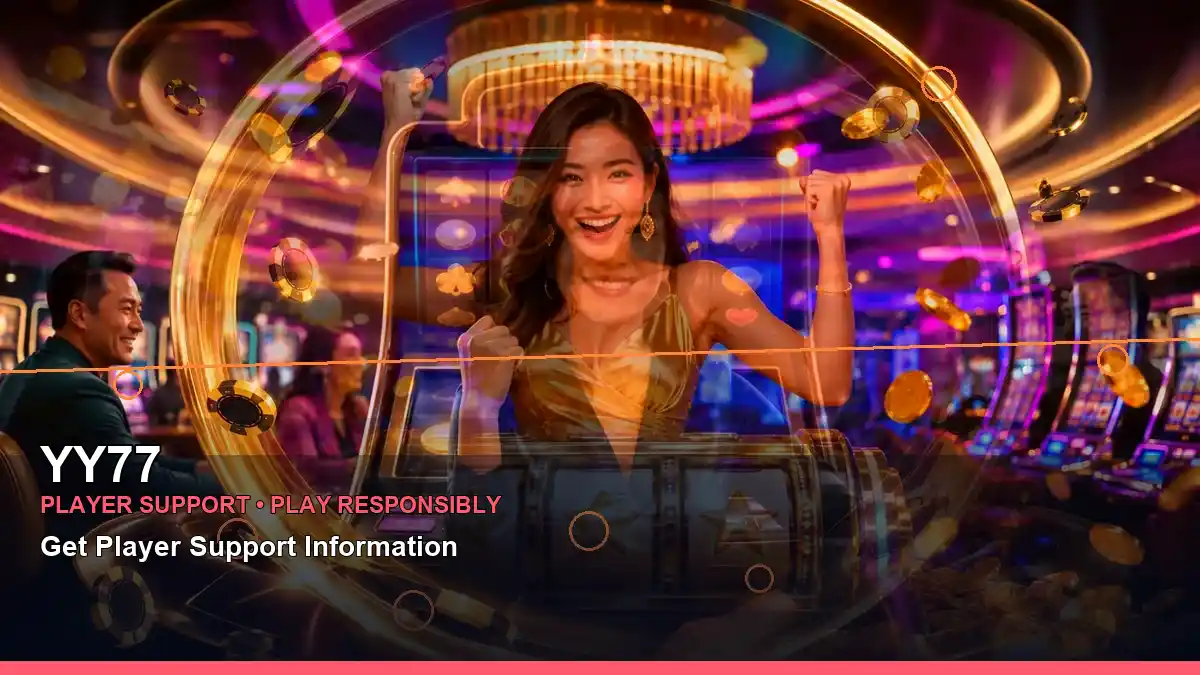 YY77 casino cashback rewards featuring an adult Filipina casino host with a centered composition